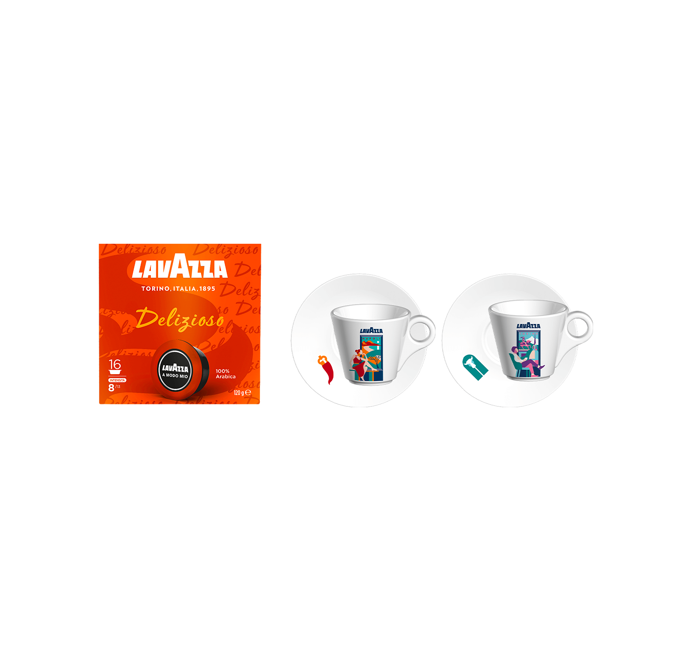 Coffret A Modo Mio Delizioso 144 capsules + Set Espresso Turin et Naples offert
